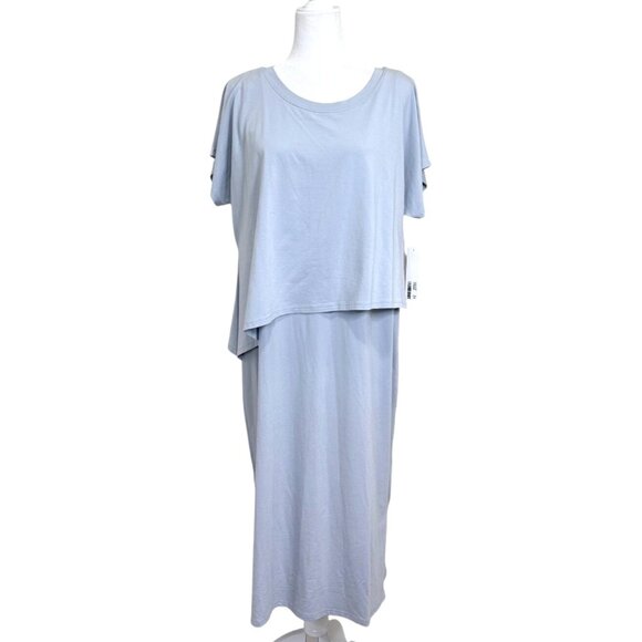 Soft Surroundings MyKonos Midi Dress Short Sleeve Stretch Pearl Blue Size L NEW - Picture 2 of 10